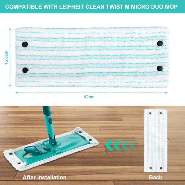 Paloja Mikrokuituiset vaihtopäälliset Leifheit Clean Twist M Micro Duo -moppiin, moppipäällisen vaihtosarja 42x15,5 cm Leifheit-moppiin