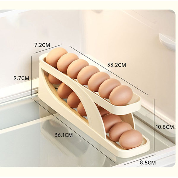 (2 stk) Dobbeltlags eggbeholder for kjøleskap, automatisk rullende eggbeholder,