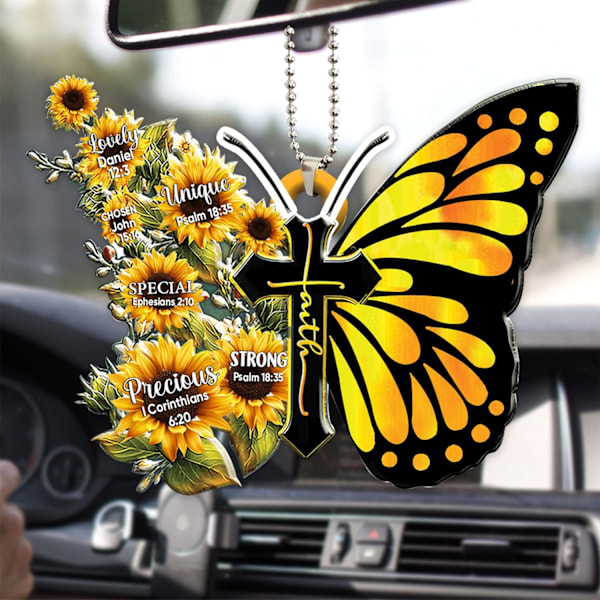 (Solsikke) Akryl Tara Taka Butterfly Kors Kristent 2D Flad Bil Bakspejl Tilbehør Chri