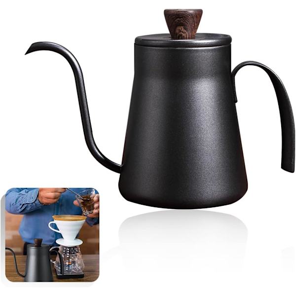 (400ml Snabb Uppvärmning Matt Svart) Kaffe Gåshals Vattenkokare Lång Smal Pip Kann Rostfritt Stål Häll