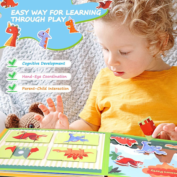 (Dinosaur-B) Montessori hiljainen kirja, hiljainen kirja, hiljainen kirja taaperoille 2-6, Montessori esikouluopetus