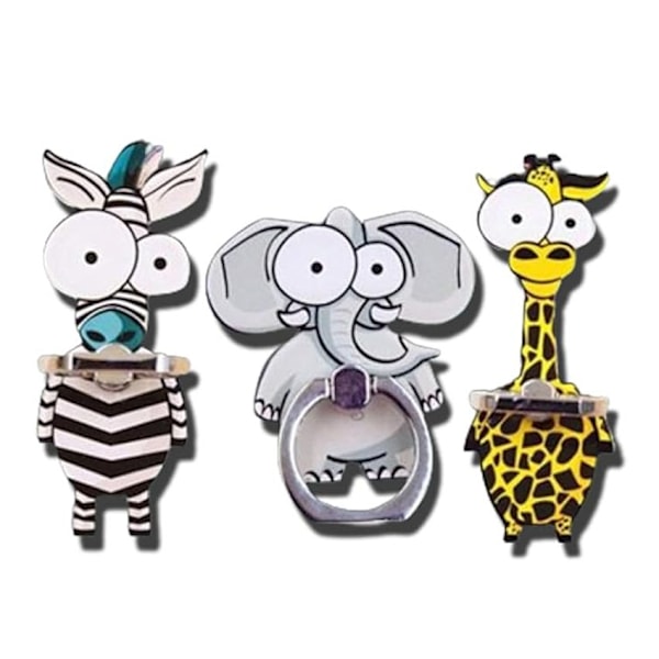 3 st Söta Djur Mobiltelefon Ringhållare, Universal 360° Justerbar Zebra, Giraff och Elefant Mobilskal Fingergrepp Ställhållare