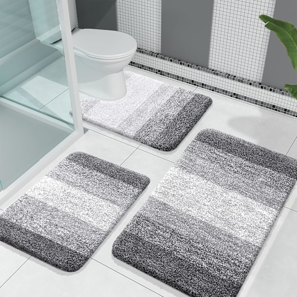3-delt baderomsmatte sett, myke absorberende mikrofiber badematter og U-formet kontur toalettmatte sett, sklisikker