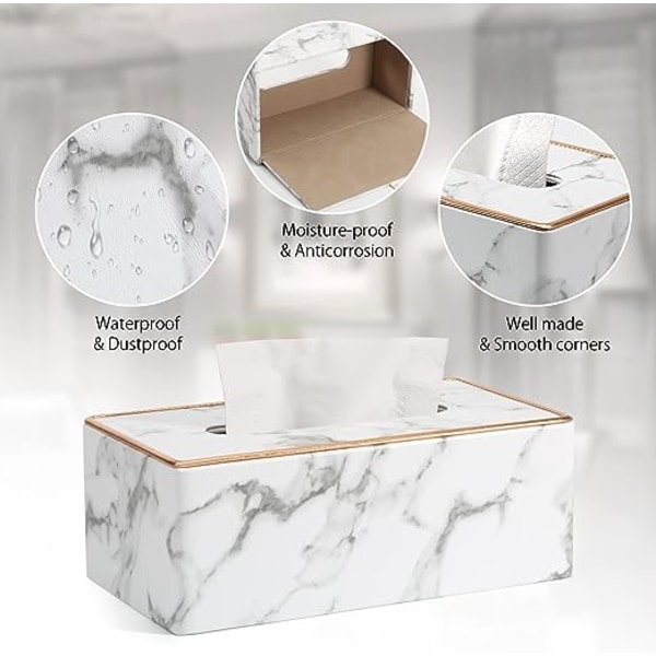 Rektangulär läder servettlåda (grå marmor mönster)