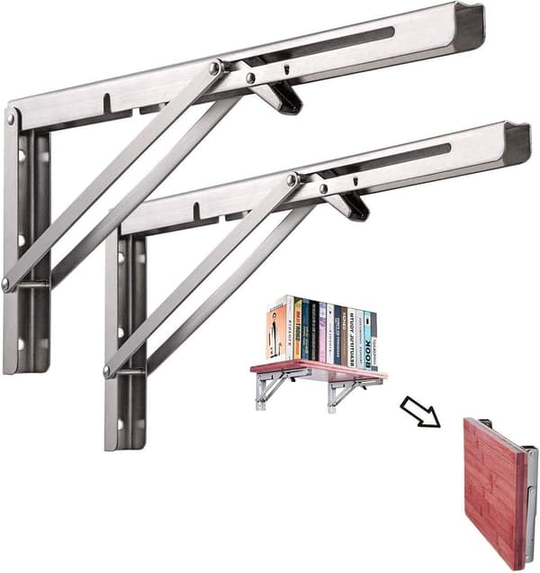 Foldbar konsol, 2 stk. rustfrit stål foldbar hyldebeslag