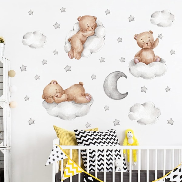 Väggdekaler för barn Avtagbara väggdekaler med björnmoln Stjärnor och måndjur Väggdekal för barn R