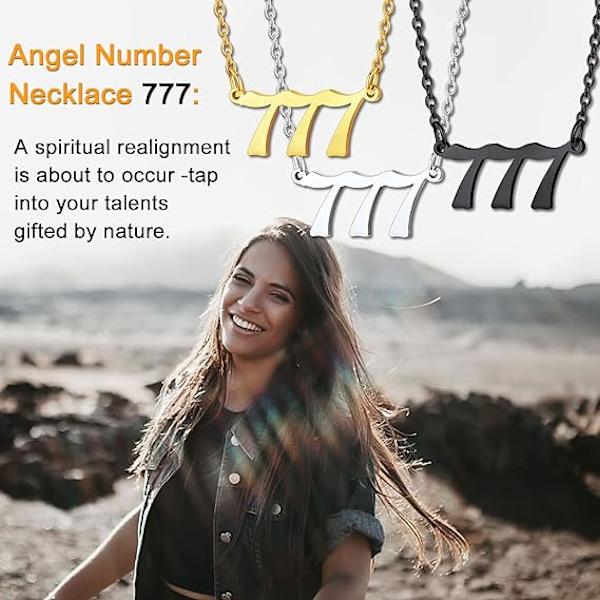 2 Angel Number Choker Halskjede for Kvinner Menn, 777 Lucky Number St