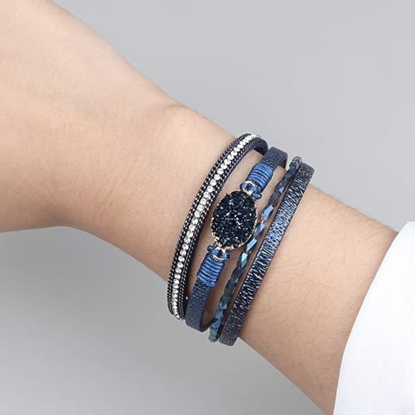 Läderarmband med Boho-manschett, Kristallpärlor