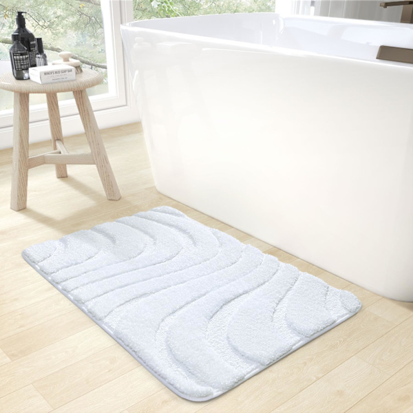 Bademåtte 40 x 60 cm Hvid, Mikrofiber Bademåtte, Skridsikker Bademåtte, Ekstra Absorberende, Blød Badeværelse