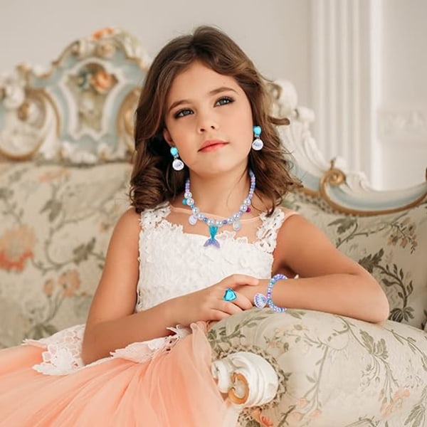 Havfrue smykker for barn, inkluderer halskjede armbånd ringer ørering