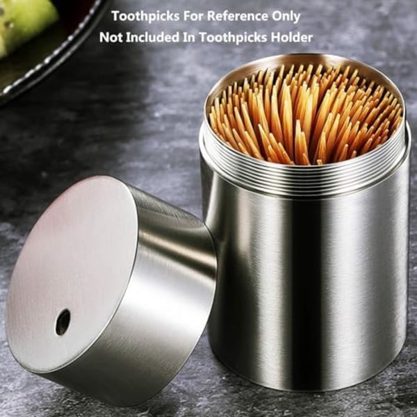 4,7x8cm Premium Tandpetarehållare i Rostfritt Stål - Borstade Ytor, Elegant Cylinderdesign