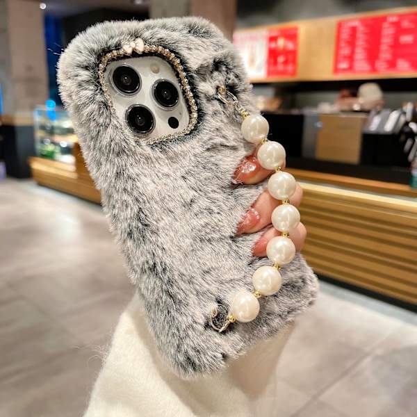 Puhelimen kuori yhteensopiva iPhone 16 Pro Max 6.9\" kanssa - Pehmeä, lämmin, pörröinen ruskea plus-kuori naisille ja tytöille, söpö glitter-kuori