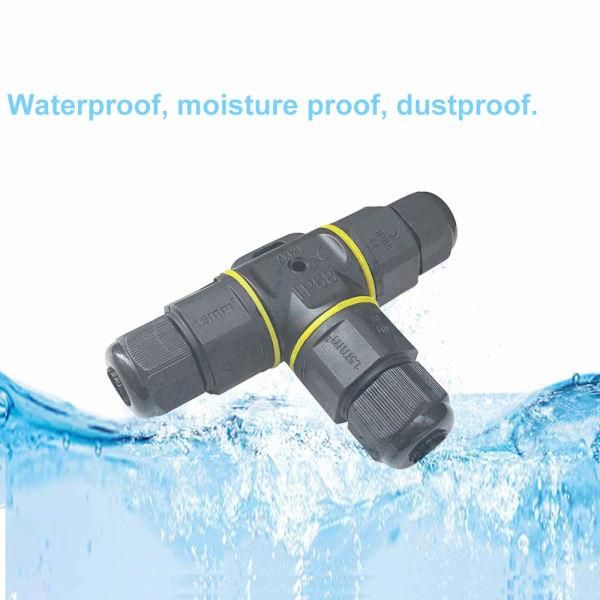 2 stk. Premium Junction Boxes T-formet 4～9mm (Sort, PA66), 3-polet kabelforbindelse, IP68 vandtæt Conn