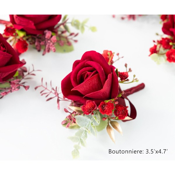 Corsage og knapphullsblomstsett for brudgom, brud, forlovere og brudepiker, bryllupsfest, ball, Arti
