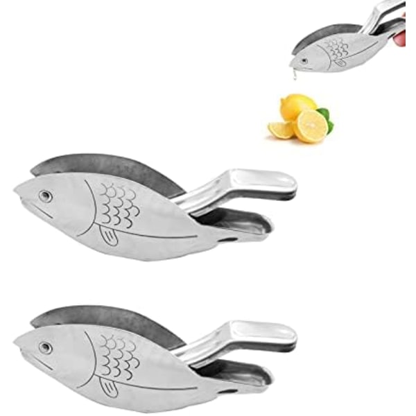 12,5x4,5x3cm 2 Pak Manuel Citronpresser i Rustfrit Stål Citronpresser Bærbar Citronpresser til Hjem Bar Fisk