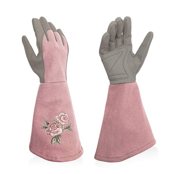 Pink Gardening Gloves Women Long Sleeves in Leather, Long Work Gloves Gauntlet Thorn Proof for Ya