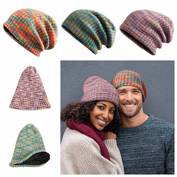Kvinners Slouchy Beanie Hat-Blå Grønn Blandet Farge Strikket Lang Ba