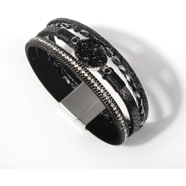 Læder Wrap Armbånd Boho Manschet Armbånd til Kvinder Krystal B