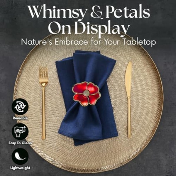 Blomster Serviettringer - Rustfrie, Elegante Serviettholdere for Papirservietter og Duger til Uformell Middag, Jul,