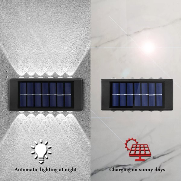8 Pakke Solcelle Vegglamper Utendørs, 6 LED Vanntett Solcelle Gjerdelys