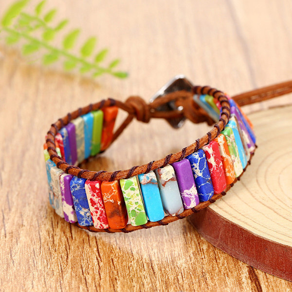 7 Chakras Armband för Kvinnor med Äkta Stenar Läderomslag Läkande Pärlarmband Kvinnor Män Boho Vänskapssmycken