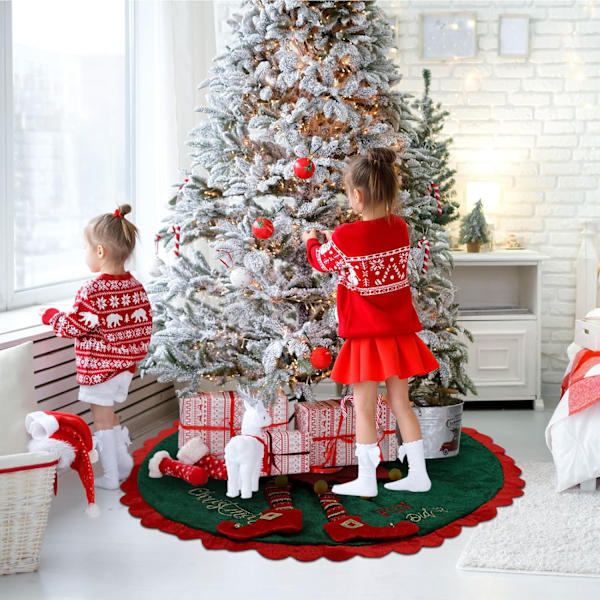 1 st Elf Julgransskjort 36 Tum Sammet Julgransskjort med Godisrandiga Ben Röd och Grön Trädmatta Jul