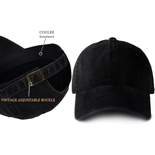 1 stk. Unisex Vintage Vasket Ustruktureret Baseball Cap Vasket Bomuld Blød Hat Justerbar Uni Black