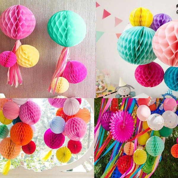 10 kpl 6 tuuman paperi mehiläkenno paperi pom pomit koristeelliset paperikukat vaaleanpunainen riippuva kukkapallot DIY paperi käsintehty C