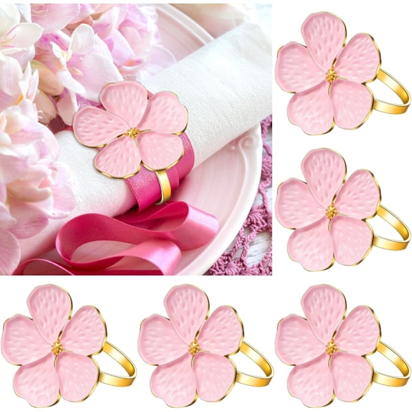 6 stk. Rosa Blomst Serviettringer Sett, Blomster Serviettringholder Gull Serviettspenne Gave til Morsdag Bryllupsfest Bankett Bursdagsmiddag
