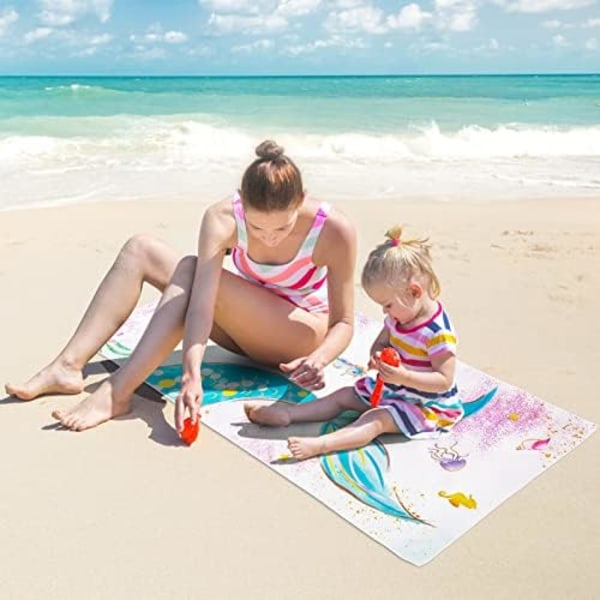 Barnens Havfru Strandhandduk - 75 x 150 cm Sandfri Mikrofiber Handduk för Pojkar Poolhandduk Absorberande Snabbtorkande Mjuk Strand