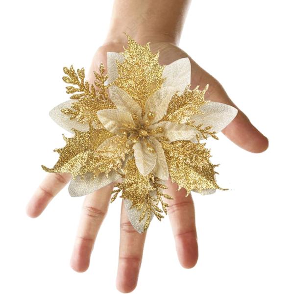12 st glittrande julblommor (15 cm)   konstgjorda julgransblommor