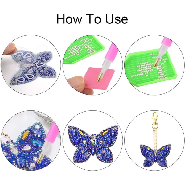 10 stycken diamantmålning hjärta nyckelring, 5D DIY full diamant Pa