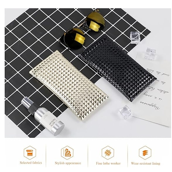 2 Fashion Glasögonfodral Mjuk, PU Läder Solglasögon Läsglasögon Påse med Snäpplås Glasögon