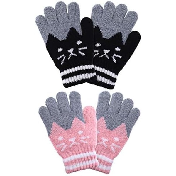 2 Par Barnvinterhandskar Hel Finger Stickade Handskar Varma Stretchiga Vantar för Pojkar Flickor Tillbehör