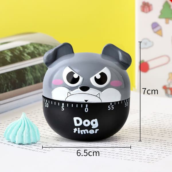 Mekanisk kjøkkentimer, eggtimer, morsom timer, manuell timer, for 60 minutters timer, matlaging og bake påminnelse (Grå valp)