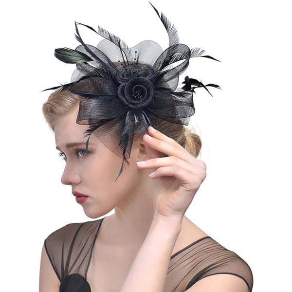 Dam Elegant Fascinator Hatt Flower Feather Mesh Net Veil Br