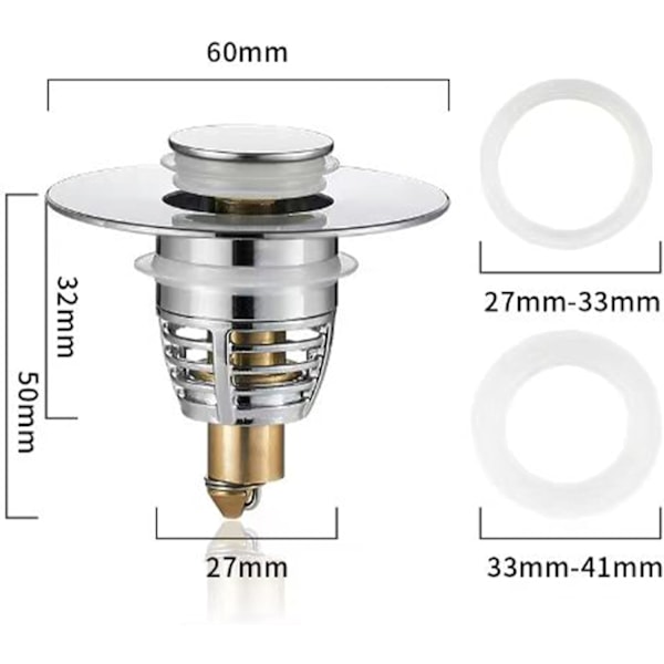 (27-41mm) Universal Håndvask Prop, Pop-Up Håndvask Hul Prop Dæksel med Si, Rustfrit Stål P