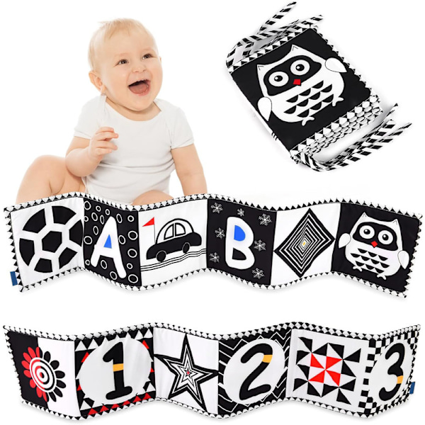 Uggla baby tygbok, baby mjuk bok, svartvit hög kontrast mjuk tygbok, hopfällbar mjuk cl