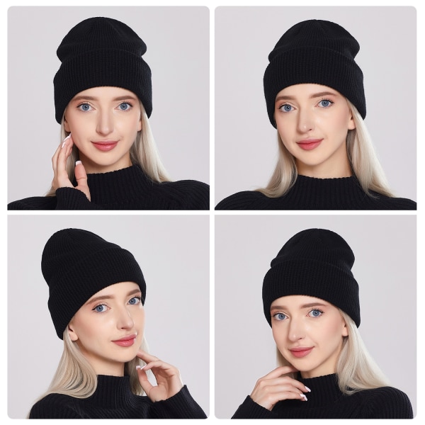 Vinterhue til mænd og kvinder, uldhue, sort, klassisk design, Mo
