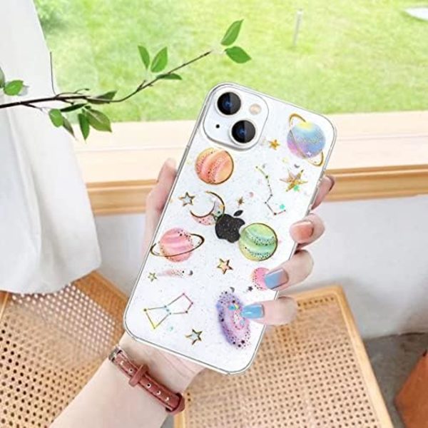 iPhone 13 Tähtikuosi Kotelo, Läpinäkyvä Pehmeä Silikonikotelo Bling Tähti Kuu Avaruus Kiiltävä Ultra Ohut Kimalteleva P