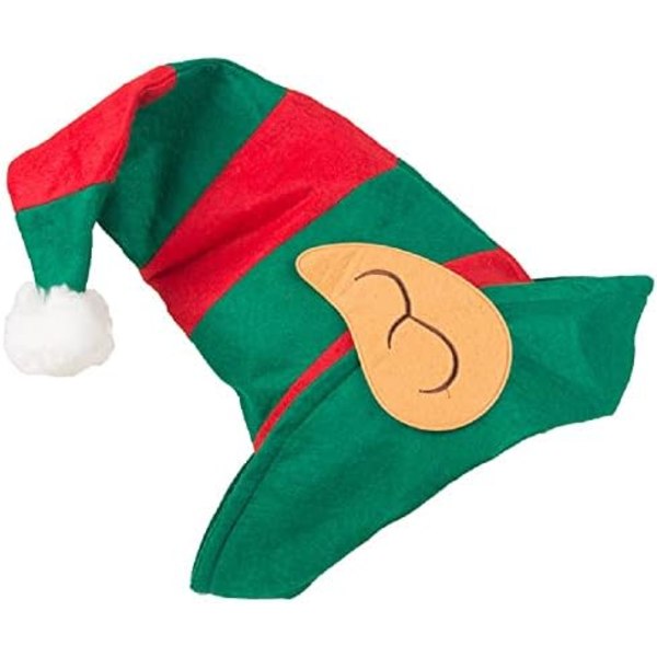 Tomtens Hjälpare Jultomteluva med Fästa Öron Grön och Röd, Luva för Barn och Vuxna
