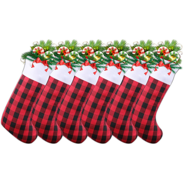 6 Pieces Christmas Stockings Buffalo Plaid Christmas Stockings Wh