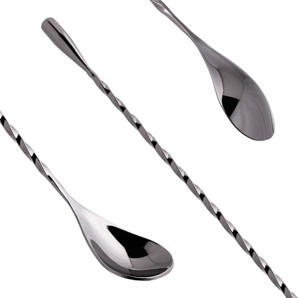 Bar Spoon Cocktail Mixing Stirrers for Drink, Rustfritt Stål 11.85 Tommer Langt Håndtak, Svart 2 Stykker