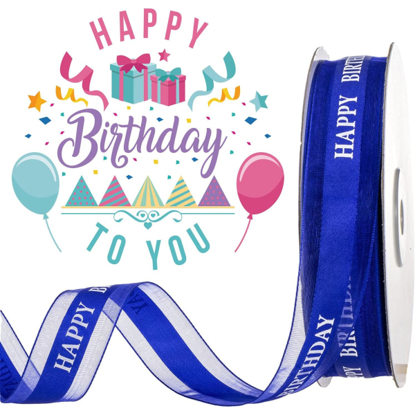 Happy Birthday Ribbon, Satin Ribbon with Organza Edge for Gifts W