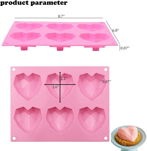 Diamanthjerte Silikonform for Baking Non-Stick Valentinsdag Sjokoladebombe Former Silikon Hjerteformet Godteri Isbiter