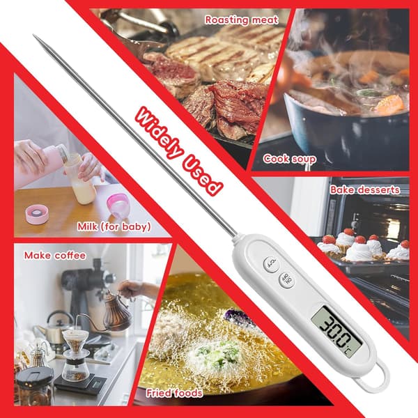 Kökstermometer, Kötttermometer, Digital Termometer med Lång Sond, Mattermometer, Matlagningstermometer med LCD-Display °F/°C Knapp, för B