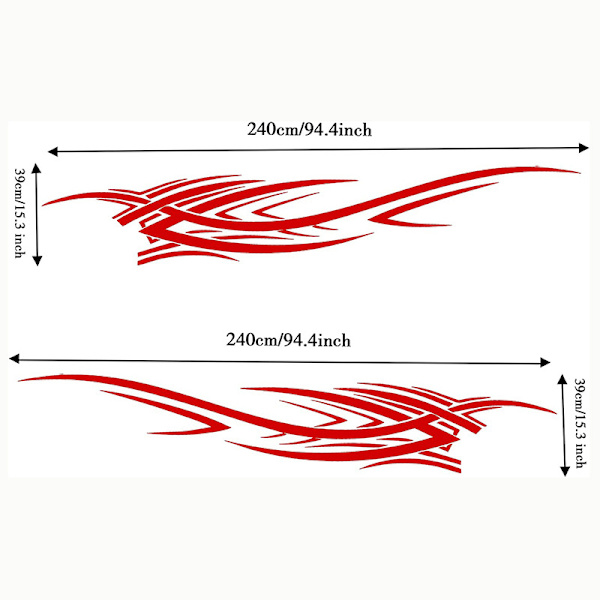 (Röd) 2 st 240 cm flammor grafik bil karosseri sidodekaler flamma racing sport stripe bil dekal Unive