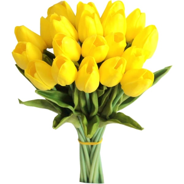 20 stk Gule blomster kunstige tulipaner Silkeblomster 13,5" For H