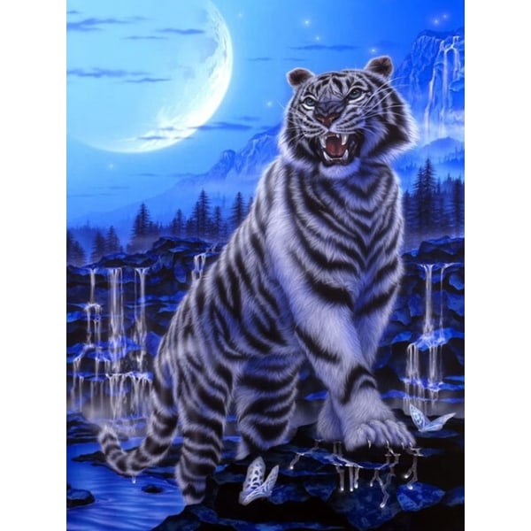 30 x 40 cm ,tigre sous le clair de lune Diamantmaleri Broder