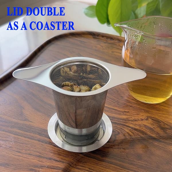 Universal te-infuser med låg, rustfrit stålfilter, passer til krus, kopper, tekander, fødevarekvalitet
